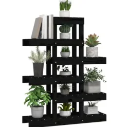 Plantestativ i massivt fyrretræ - Elegant planteramme | Mål: 85x25x109,5 cm | Farve: Sort