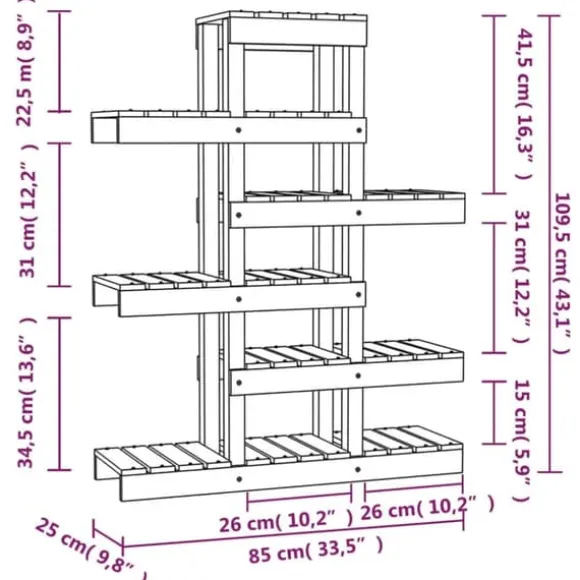 Plantestativ i massivt fyrretræ - Charmerende plantehylde | Størrelse: 85x25x109,5 cm | Farve: Gyldenbrun
