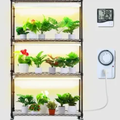 Plantestativ med væksterlys 4 etager, 180W, 150 cm, Høj væksthylle til planter, justerbar lysstyrke, hurtig installation.