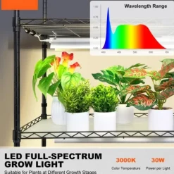 Plantestativ med væksterlys 4 etager, 180W, 150 cm, Høj væksthylle til planter, justerbar lysstyrke, hurtig installation.