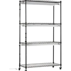Plantestativ med væksterlys 4 etager, 180W, 150 cm, Høj væksthylle til planter, justerbar lysstyrke, hurtig installation.