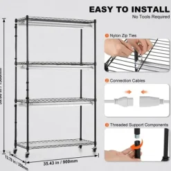 Plantestativ med væksterlys 4 etager, 180W, 150 cm, Høj væksthylle til planter, justerbar lysstyrke, hurtig installation.