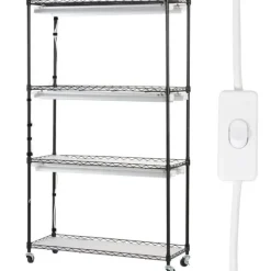 Plantestativ med væksterlys 4 etager, 180W, 150 cm, Høj væksthylle til planter, justerbar lysstyrke, hurtig installation.