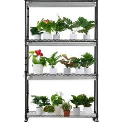 Plantestativ med væksterlys 4 etager, 180W, 150 cm, Høj væksthylle til planter, justerbar lysstyrke, hurtig installation.