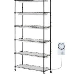 Plantestativ med vækstlys 6 etager, 180W, 70,9, indendørs plantedyrkningshylde, justerbar højde, moderne design.