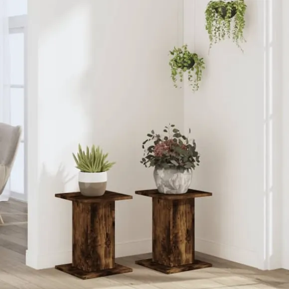 Plantestativer 2 stk. - Slidstærkt konstrueret træ | Størrelse: 30x30x40 cm | Farve: Røget eg