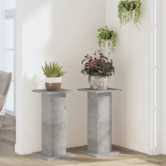 Plantestativer 2 stk. - Stabilt konstrueret træ | Farve: Betongrå | Størrelse: 30x30x60 cm
