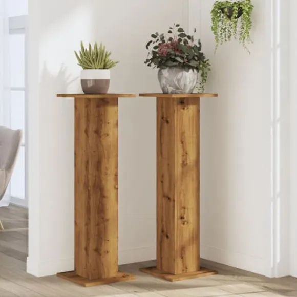 Plantestativer 2 stk. - Stabilt konstrueret træ | Størrelse: 30x30x95 cm | Farve: Egetræsfarve
