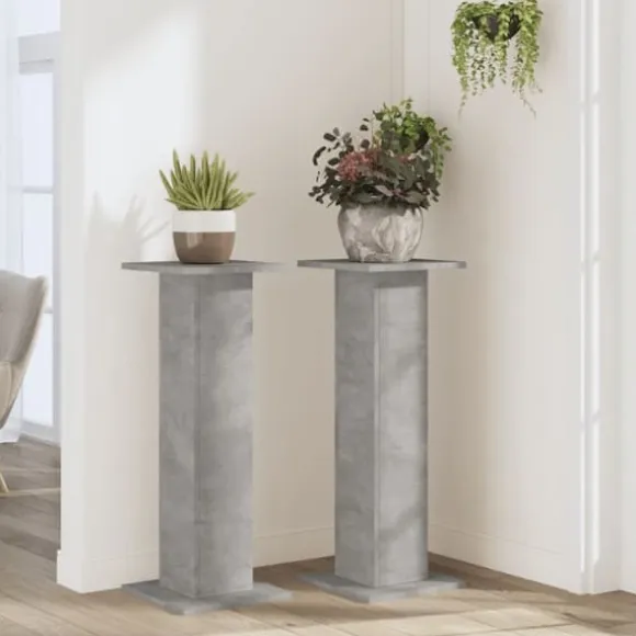 Plantestativer 2 stk. - Stabilt trædesign | Størrelse: 30x30x80 cm | Farve: Betongrå