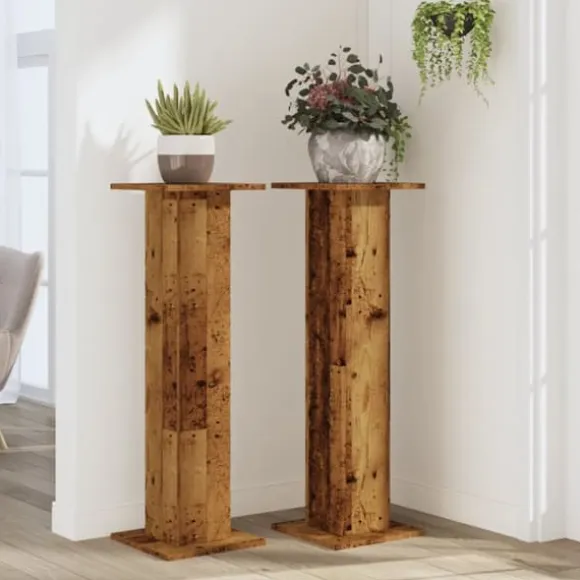Plantestativer 2 stk. - Stabilt konstrueret træ | Størrelse: 30x30x95 cm | Farve: Antik træ