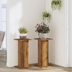 Plantestativer 2 stk. - Stabilt trædesign | Farve: Egetræsfarve | Størrelse: 30x30x60 cm