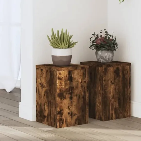 Plantestativer 2 stk. i konstrueret træ - Slidstærkt design | Størrelse: 20x20x30 cm | Farve: Røget eg