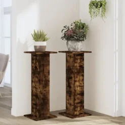 Plantestativer 2 stk. i konstrueret træ - Røget eg | Størrelse: 30x30x80 cm