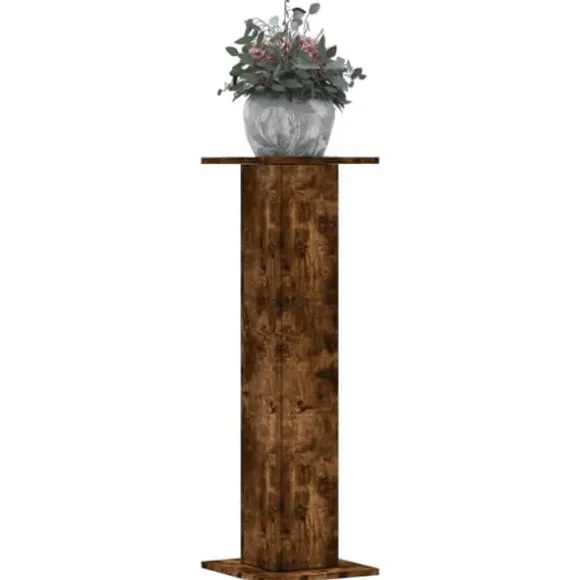 Plantestativer 2 stk. i konstrueret træ - Stabilt design | Størrelse: 30x30x95 cm | Farve: Røget eg