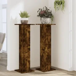Plantestativer 2 stk. i konstrueret træ - Stabilt design | Størrelse: 30x30x95 cm | Farve: Røget eg