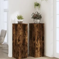 Plantestativer 2 stk. i konstrueret træ - Modern design | Størrelse: 33x33x100 cm | Farve: Røget eg