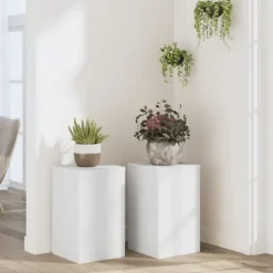 Plantestativer 2 stk. til indendørs brug - Konstrueret træ | Størrelse: 30x30x50 cm | Farve: Hvid