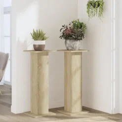 Plantestativer i 2-pak - Hule træstativ | Størrelse: 30x30x80 cm | Farve: Sonoma-eg