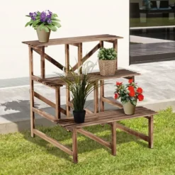 Plantetrappe blomsterreol 3 trin grantræ 80 x 80 x 78 cm til have altan terrasse