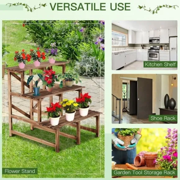 Plantetrappe blomsterreol 3 trin grantræ 80 x 80 x 78 cm til have altan terrasse