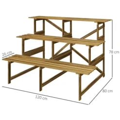 Plantetrappe/blomsterreol 3 trin gran 120x80x78 cm til have altan terrasse