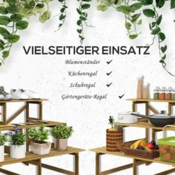 Plantetrappe/blomsterreol 3 trin gran 120x80x78 cm til have altan terrasse