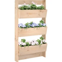 Plantevæg i massivt fyrretræ med 3 blomsterkasser | Størrelse: 60x18,5x110 cm