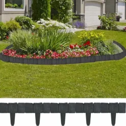 Plænekanter 41 stk. 10 m i plast med stenlook | Farve: Grå | Størrelse: 25 cm x 22,5 cm