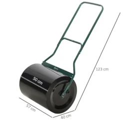Plænerulle Ø40 cm med U-håndtag – 60 L vand/sand, sort stål 57×40×123 cm