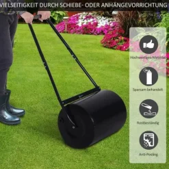Plænerulle Ø40 cm med U-håndtag – 60 L vand/sand, sort stål 57×40×123 cm