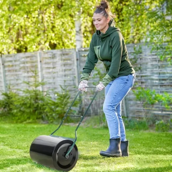 Plænerulle Ø40 cm med U-håndtag – 60 L vand/sand, sort stål 57×40×123 cm