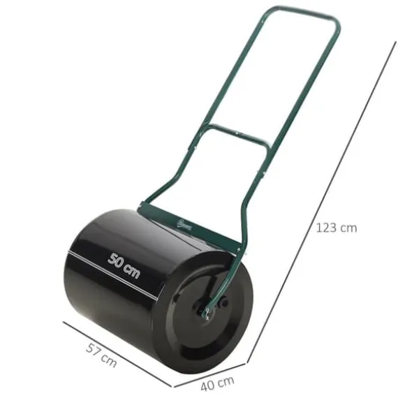 Plænerulle Ø40 cm med U-håndtag – 60 L vand/sand, sort stål 57×40×123 cm