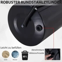 Plænerulle Ø40 cm med U-håndtag – 60 L vand/sand, sort stål 57×40×123 cm