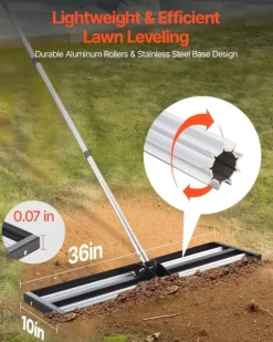 Plæneudjævner - Plæneudjævningsrive - Justerbart Håndtag 213 cm - Plade 91 x 25 cm - Kraftig Stål - Rustbestandig - Arbejdsbesparende - Til Golfgreen | CDON