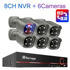POE Kamera System, 5MP Opløsning, AI Ansigtsgenkendelse, Ingen, 8CH 6 stk Kamera 8MP