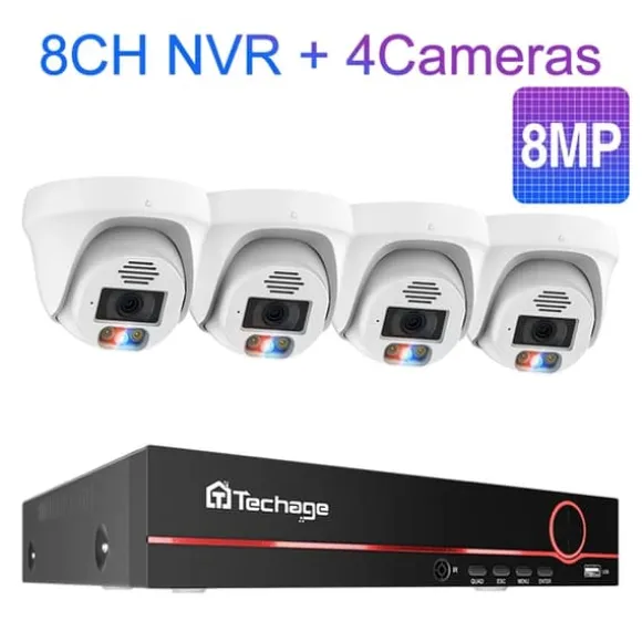POE Sikkerhedskamera System, 4K Opløsning, Ansigtsgenkendelse, , 3T(户外运动), 8CH 4pcs 8MP Cameras