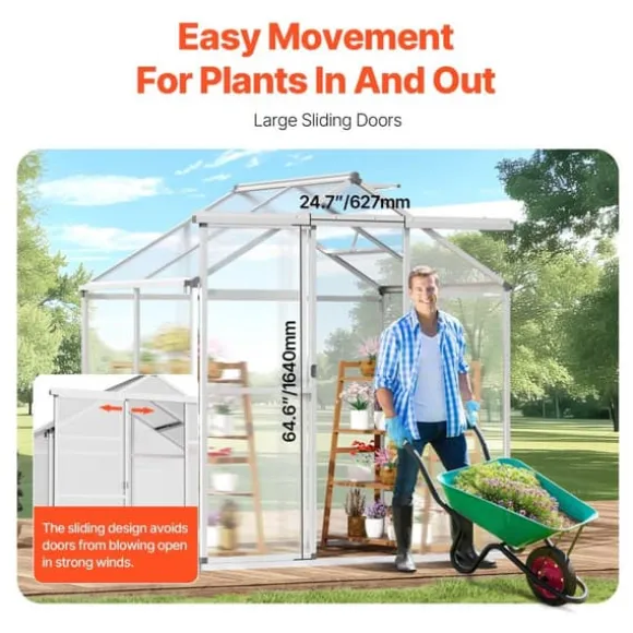 Polycarbonat Drivhus 6 x 4 Ft, Udendørs Walk-in, UV-beskyttelse, robust struktur, nem at samle