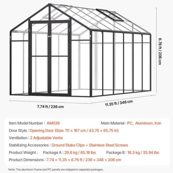 Polycarbonat Drivhus 8 x 12 Ft, Udendørs Walk-in Drivhus, holdbart design, UV-beskyttelse, nem at samle