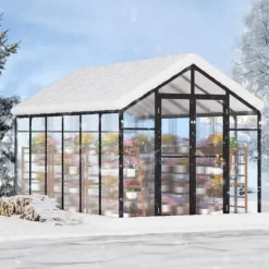 Polycarbonat Drivhus 8 x 12 Ft, Udendørs Walk-in Drivhus, holdbart design, UV-beskyttelse, nem at samle
