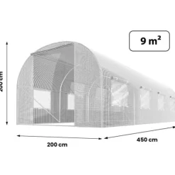 Polytunnel 9 m² 450 x 200 cm hvid