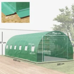 Polytunnel-drivhus med plastikdæksel og stålramme, gåbart drivhustelt med rulledøre, grønt
