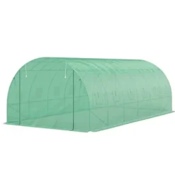 Polytunnel-drivhus med plastikdæksel og stålramme, gåbart drivhustelt med rulledøre, grønt