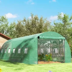 Polytunnel-drivhus med plastikdæksel og stålramme, gåbart drivhustelt med rulledøre, grønt