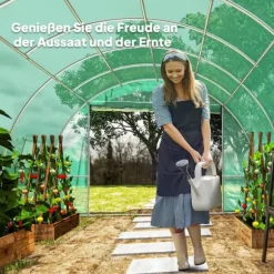 Polytunnel-drivhus med plastikdæksel og stålramme, gåbart drivhustelt med rulledøre, grønt