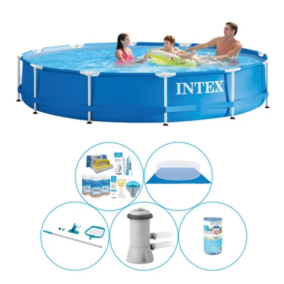 Pool combo tilbud - 6 stk - Intex Metalramme Rund 366x76 cm