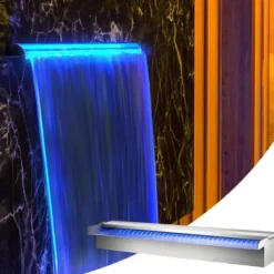 Pool Fountain, Vandfald med LED-lysbånd, 60x11.5x8 cm, Sølv, Rustfrit stål