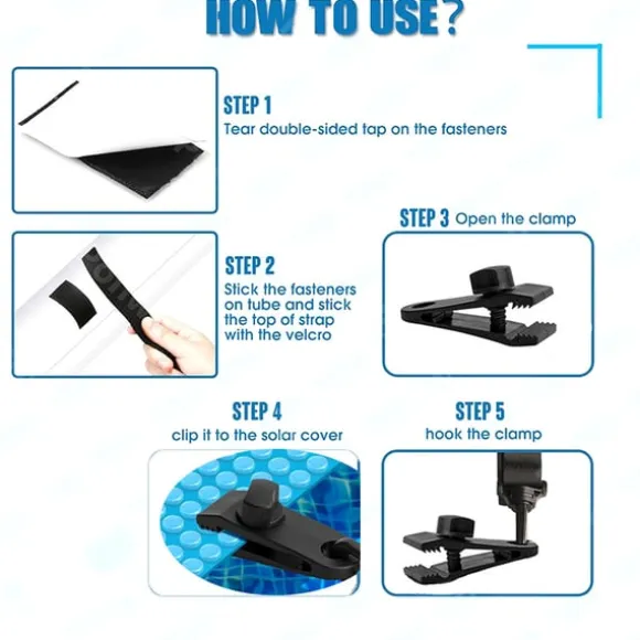 Pool Solar Cover Reel Fastgørelsessæt med stropper 6-pack
