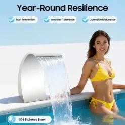 Pool vandfald fontæne - Spillway-kaskade - 30×60 cm - 5,08 cm indvendigt gevind - Metal - Sølv
