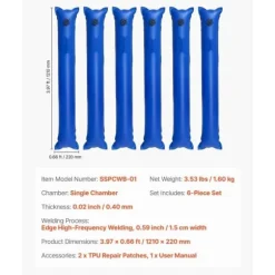 Poolovertræks vandposer, 6 pakker, 1220mm, Enkeltkammer vandslanger, PVC, Lækagesikre, Blå
