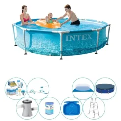 Poolpakke alt i 1 - Intex Metalramme Rund Strand 305x76 cm
